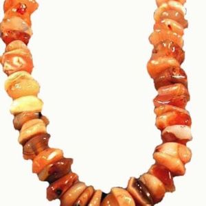 CORNELIAN 5/8 INCH OVERSIZE NUGGETS NECKLACE, PEACH, CREAM, BEIGE & BROWN, 20 IN